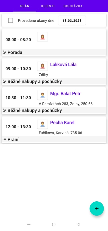 Denní plán pečovatelky